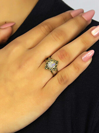 Doğal Taş Aytaşı Doğal Taşlı Antik Model Kadın Ayarlanabillir Yüzük euy71ay