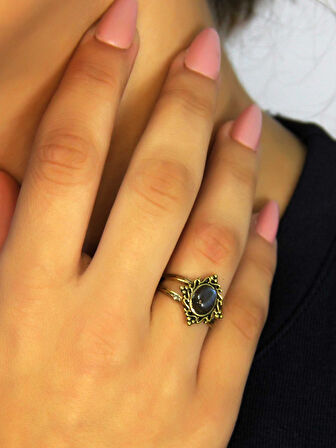 Doğal Taş Labradorit Doğal Taşlı Antik Model Kadın Ayarlanabillir Yüzük euy71lbt