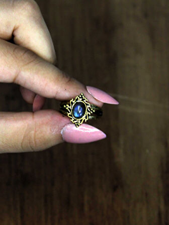 Doğal Taş Labradorit Doğal Taşlı Antik Model Kadın Ayarlanabillir Yüzük euy71lbt