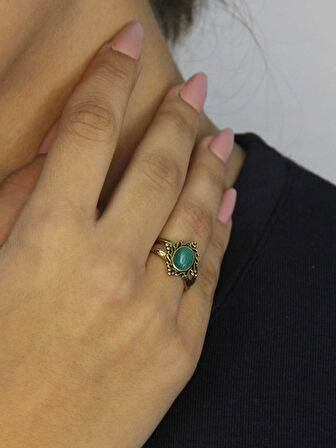 Doğal Taş Yeşil Akik Doğal Taşlı Antik Model Kadın Ayarlanabillir Yüzük euy71ya