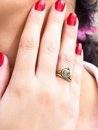 Doğal Taş Yeşil Akik Doğal Taşlı Antik Model Kadın Ayarlanabillir Yüzük euy72ya