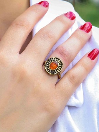 Doğal Taş Akik Oval Doğal Taşlı Antik Model Kadın Ayarlanabillir Yüzük euy74a
