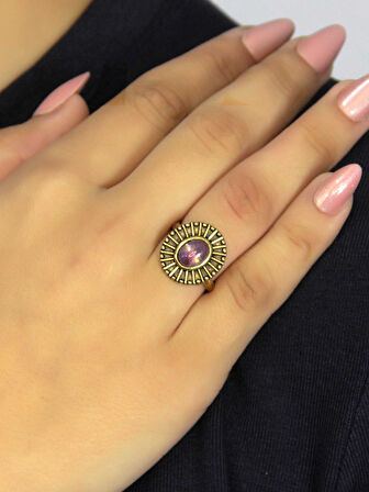 Doğal Taş Ametist Doğal Taşlı Antik Model Kadın Ayarlanabillir Yüzük euy74amt