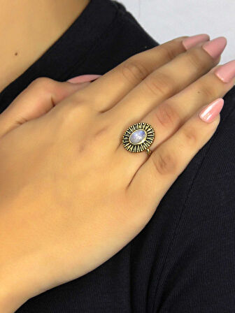 Doğal Taş Aytaşı Doğal Taşlı Antik Model Kadın Ayarlanabillir Yüzük euy74ay