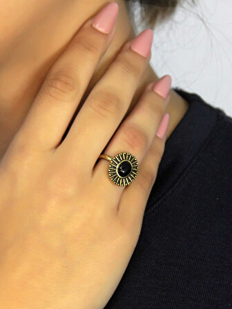 Doğal Taş Oniks Doğal Taşlı Antik Model Kadın Ayarlanabillir Yüzük euy74o