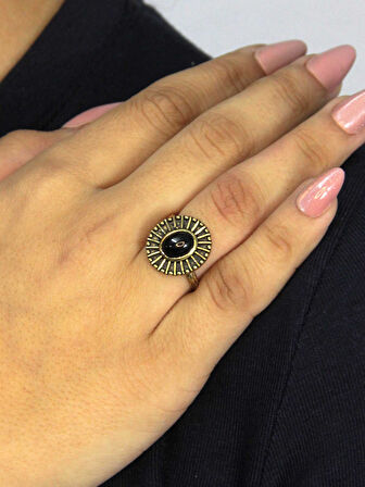 Doğal Taş Oniks Doğal Taşlı Antik Model Kadın Ayarlanabillir Yüzük euy74o