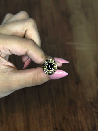 Doğal Taş Oniks Doğal Taşlı Antik Model Kadın Ayarlanabillir Yüzük euy74o