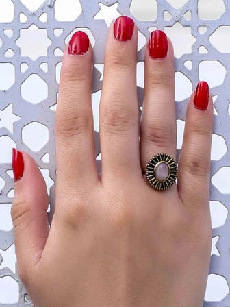Doğal Taş Pembe Kuvars Yuvarlak Doğal Taşlı Antik Model Kadın Ayarlanabillir Yüzük euy74pk