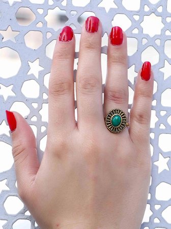 Doğal Taş Yeşil Akik Doğal Taşlı Antik Model Kadın Ayarlanabillir Yüzük euy74ya