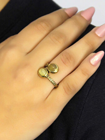 Doğal Taş Sitrin İkili Doğal Taşlı Antik Model Kadın Ayarlanabillir Yüzük euy75s