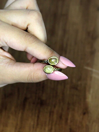 Doğal Taş Sitrin İkili Doğal Taşlı Antik Model Kadın Ayarlanabillir Yüzük euy75s