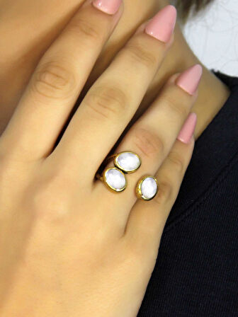 Doğal Taş Aytaşı Üçlü Doğal Taşlı Antik Model Kadın Ayarlanabillir Yüzük euy76ay