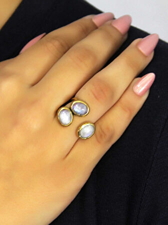 Doğal Taş Aytaşı Üçlü Doğal Taşlı Antik Model Kadın Ayarlanabillir Yüzük euy76ay