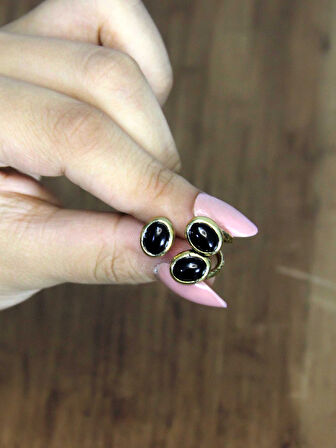 Doğal Taş Oniks Üçlü Doğal Taşlı Antik Model Kadın Ayarlanabillir Yüzük euy76o