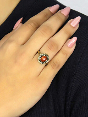 Doğal Taş Akik Oval Doğal Taşlı Antik Model Kadın Ayarlanabillir Yüzük euy77a