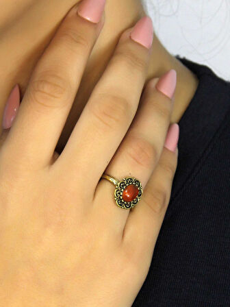 Doğal Taş Akik Oval Doğal Taşlı Antik Model Kadın Ayarlanabillir Yüzük euy77a