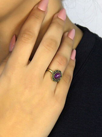 Doğal Taş Ametist Doğal Taşlı Antik Model Kadın Ayarlanabillir Yüzük euy77amt