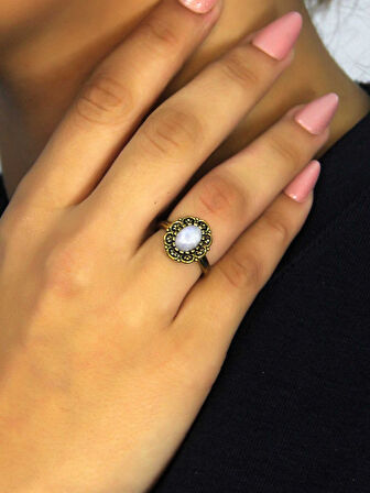 Doğal Taş Aytaşı Doğal Taşlı Antik Model Kadın Ayarlanabillir Yüzük euy77ay