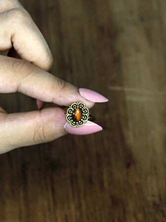 Doğal Taş Kaplangözü Doğal Taşlı Antik Model Kadın Ayarlanabillir Yüzük euy77kg