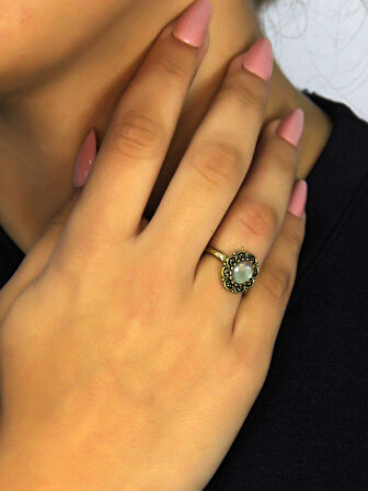 Doğal Taş Labradorit Doğal Taşlı Antik Model Kadın Ayarlanabillir Yüzük euy77lbt