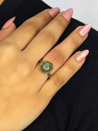 Doğal Taş Labradorit Doğal Taşlı Antik Model Kadın Ayarlanabillir Yüzük euy77lbt