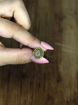 Doğal Taş Labradorit Doğal Taşlı Antik Model Kadın Ayarlanabillir Yüzük euy77lbt