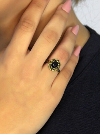 Doğal Taş Oniks Doğal Taşlı Antik Model Kadın Ayarlanabillir Yüzük euy77o