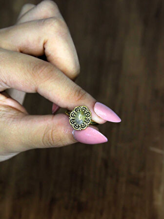 Doğal Taş Sitrin Doğal Taşlı Antik Model Kadın Ayarlanabillir Yüzük euy77s