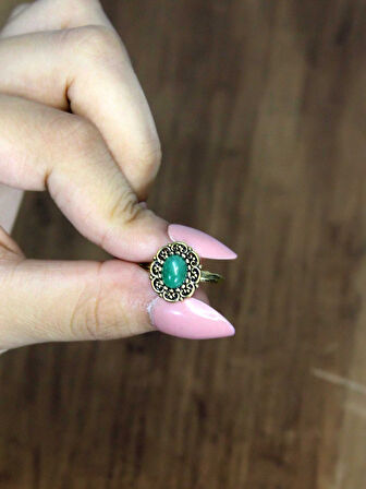 Doğal Taş Yeşil Akik Doğal Taşlı Antik Model Kadın Ayarlanabillir Yüzük euy77ya