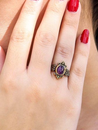 Doğal Taş Ametist Doğal Taşlı Antik Model Kadın Ayarlanabillir Yüzük euy78amt