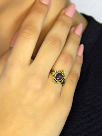 Doğal Taş Ametist Doğal Taşlı Antik Model Kadın Ayarlanabillir Yüzük euy78amt