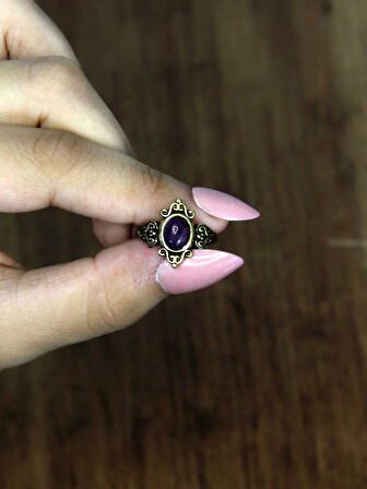 Doğal Taş Ametist Doğal Taşlı Antik Model Kadın Ayarlanabillir Yüzük euy78amt