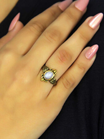 Doğal Taş Aytaşı Doğal Taşlı Antik Model Kadın Ayarlanabillir Yüzük euy78ay