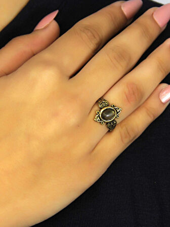 Doğal Taş Labradorit Doğal Taşlı Antik Model Kadın Ayarlanabillir Yüzük euy78lbt