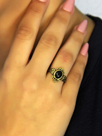 Doğal Taş Oniks Doğal Taşlı Antik Model Kadın Ayarlanabillir Yüzük euy78o