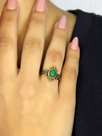Doğal Taş Yeşil Akik Doğal Taşlı Antik Model Kadın Ayarlanabillir Yüzük euy78ya