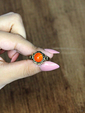 Doğal Taş Akik Yuvarlak Doğal Taşlı Antik Model Kadın Ayarlanabillir Yüzük euy80a