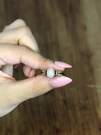 Doğal Taş Pembe Kuvars Taşlı Antik Model Kadın Ayarlanabillir Yüzük euy81pk