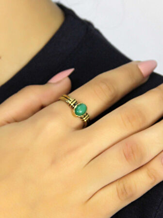Doğal Taş Yeşil Akik Doğal Taşlı Antik Model Kadın Ayarlanabillir Yüzük euy81ya