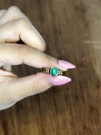 Doğal Taş Yeşil Akik Doğal Taşlı Antik Model Kadın Ayarlanabillir Yüzük euy81ya