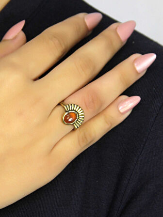 Doğal Taş Akik Yuvarlak Doğal Taşlı Antik Model Kadın Ayarlanabillir Yüzük euy82a