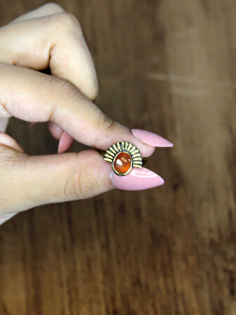 Doğal Taş Akik Yuvarlak Doğal Taşlı Antik Model Kadın Ayarlanabillir Yüzük euy82a