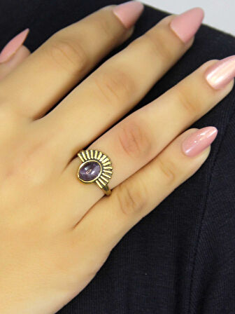 Doğal Taş Ametist Doğal Taşlı Antik Model Kadın Ayarlanabillir Yüzük euy82amt