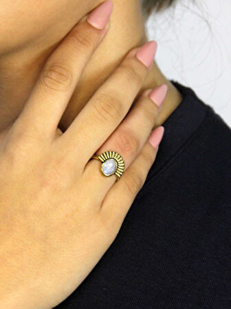 Doğal Taş Aytaşı Doğal Taşlı Antik Model Kadın Ayarlanabillir Yüzük euy82ay