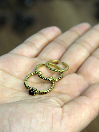 Doğal Taşlı 3'lü Garnet (Lal) Doğal Taşlı Antik Modelli Kadın Ayarlanabilir Yüzük Seti euy84