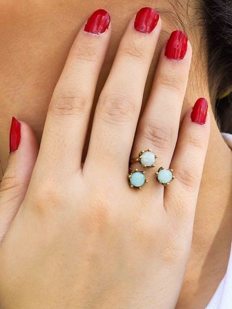 Doğal Taş Apatit 3'lü Doğal Taşlı Antik Model Kadın Ayarlanabillir Yüzük euy88ap