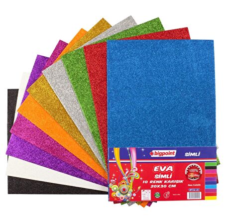 Bigpoint Simli Renkli Karışık Kağıt 20x30cm 10 Adet Eva