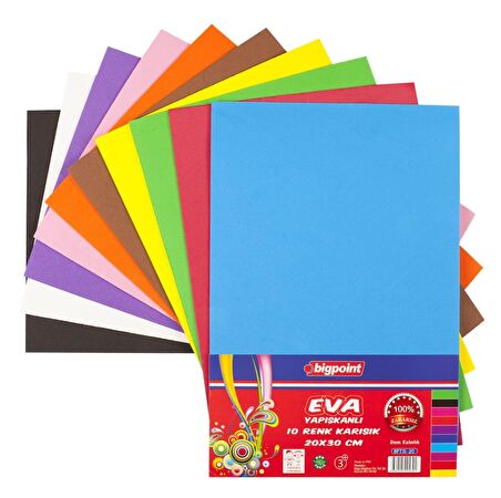 Bigpoint Renkli Karışık Yapışkanlı Kağıt 20x30cm 10 Adet Eva
