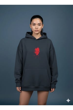 Lenithra Evangelion Sırt Baskılı Unisex Oversize Hoodie Füme / 2XL