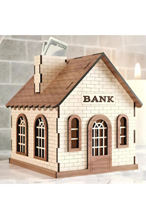 sly - Ahşap Ev Bank Klitli Tip Box Bahşiş Kutusu Ve Kumbara Sandık Tipi Tipbox Hediyelik